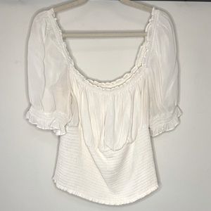 Reformation Smocked Puff Sleeve Blouse